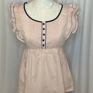 H&M Women's Sz10 Pink Blouse with black trim